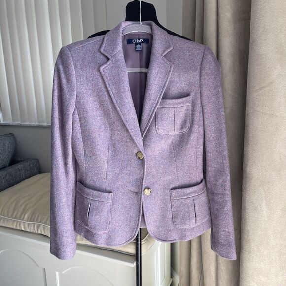 Chaps Wool-Blend Women Blazer Mottled Purple  Blue Tweed Front Pockets NEW 4 - Picture 2 of 12